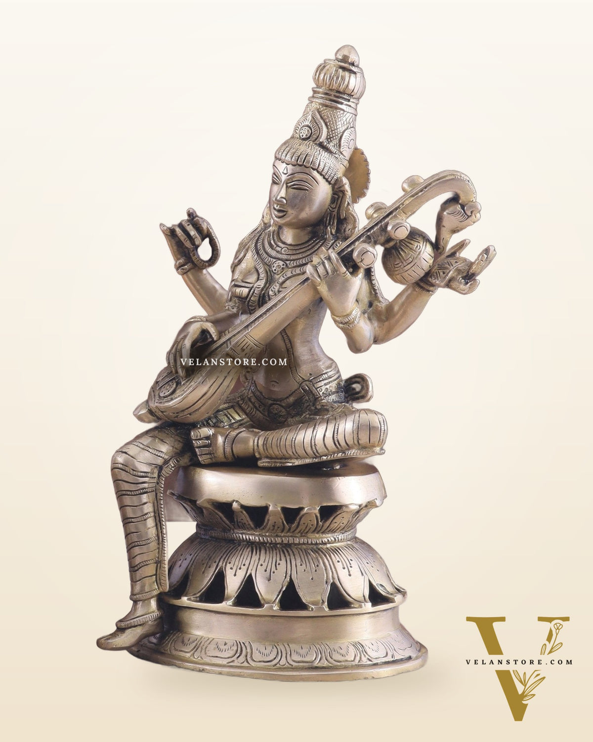 Vintage Brass Lakshmi and Saraswati Idol Pair - 12"