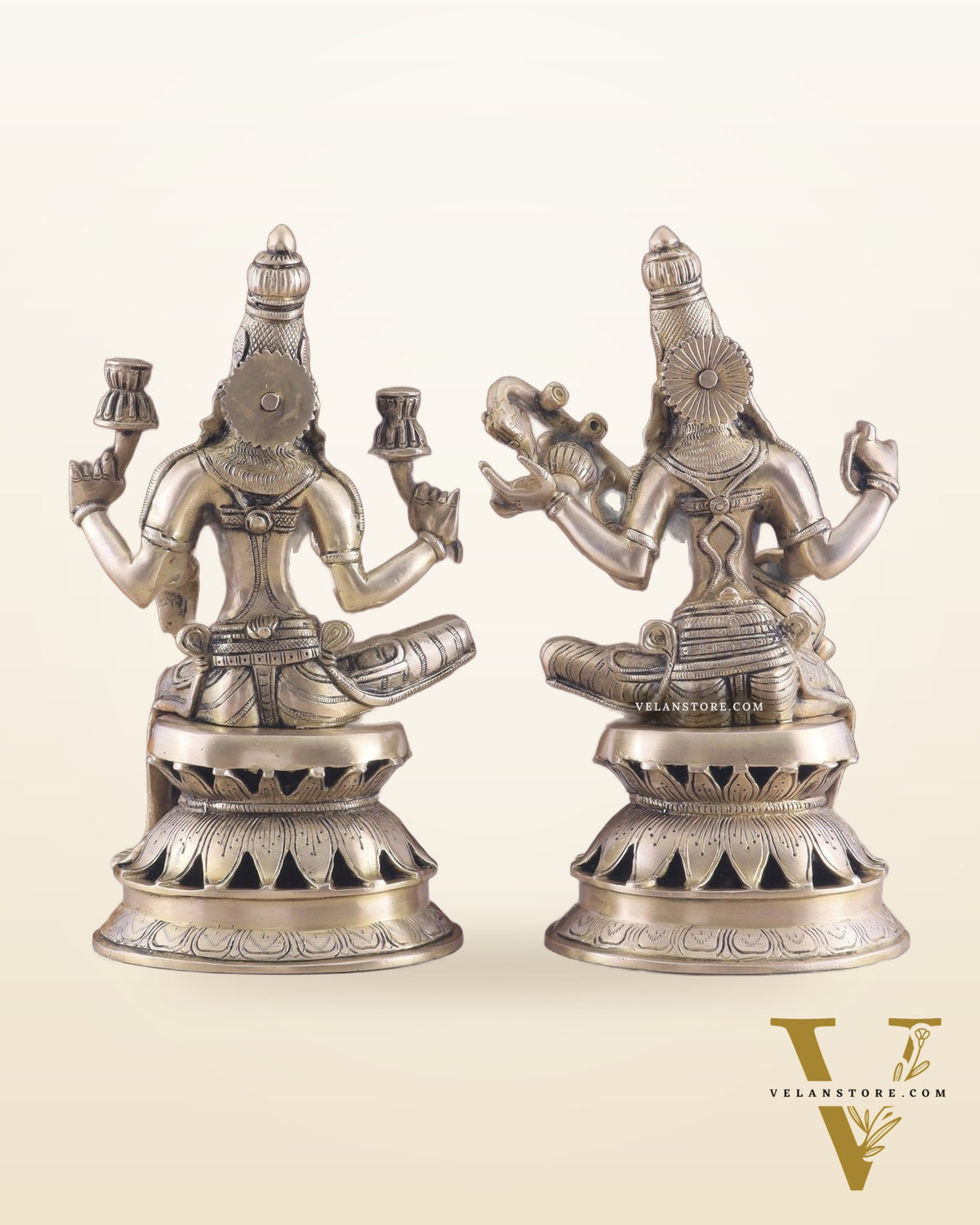 Vintage Brass Lakshmi and Saraswati Idol Pair - 12"