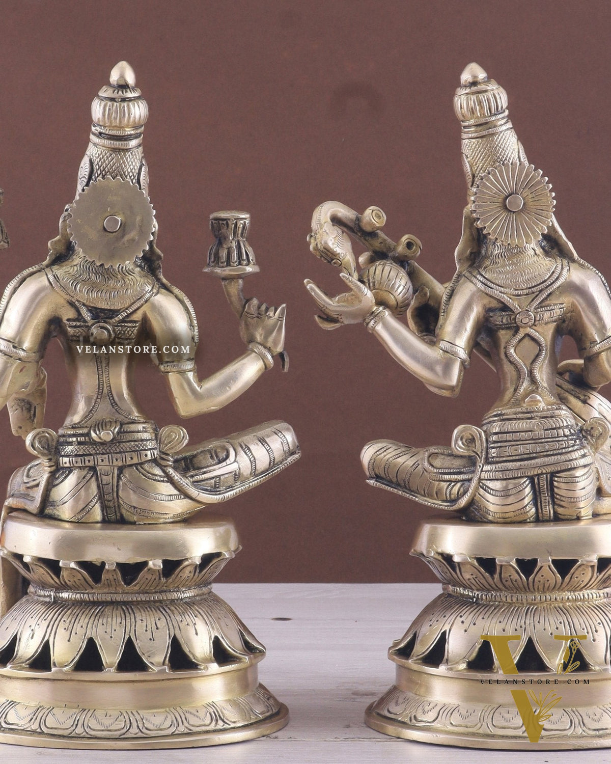 Vintage Brass Lakshmi and Saraswati Idol Pair - 12"