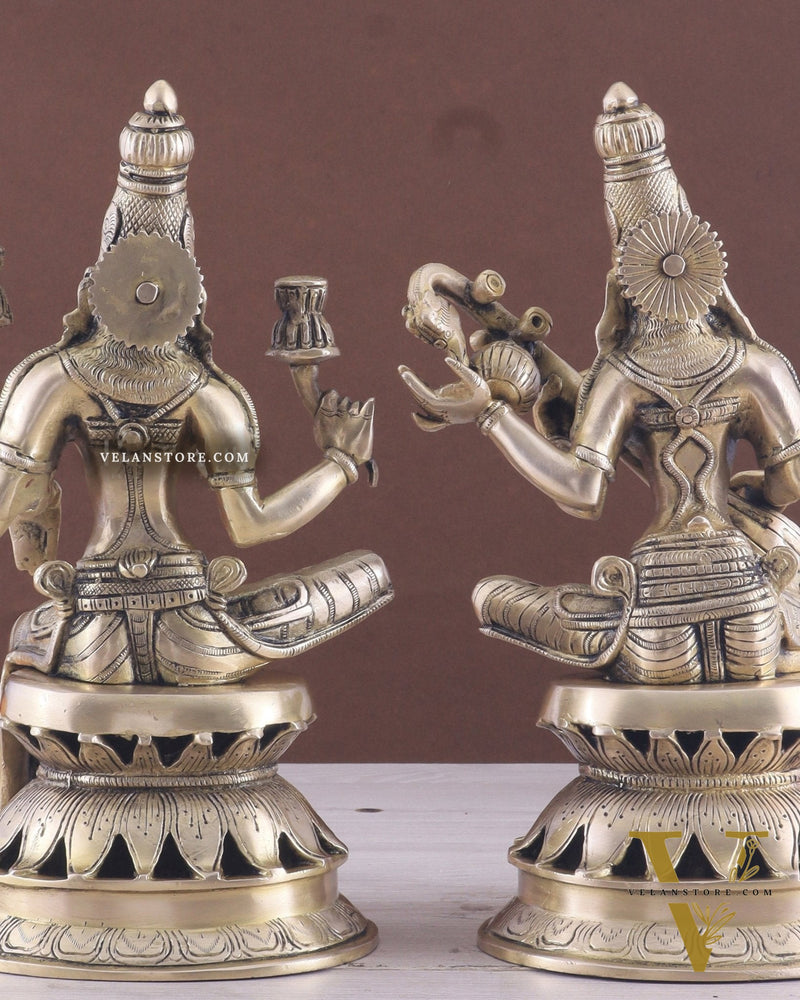 Vintage Brass Lakshmi and Saraswati Idol Pair - 12"