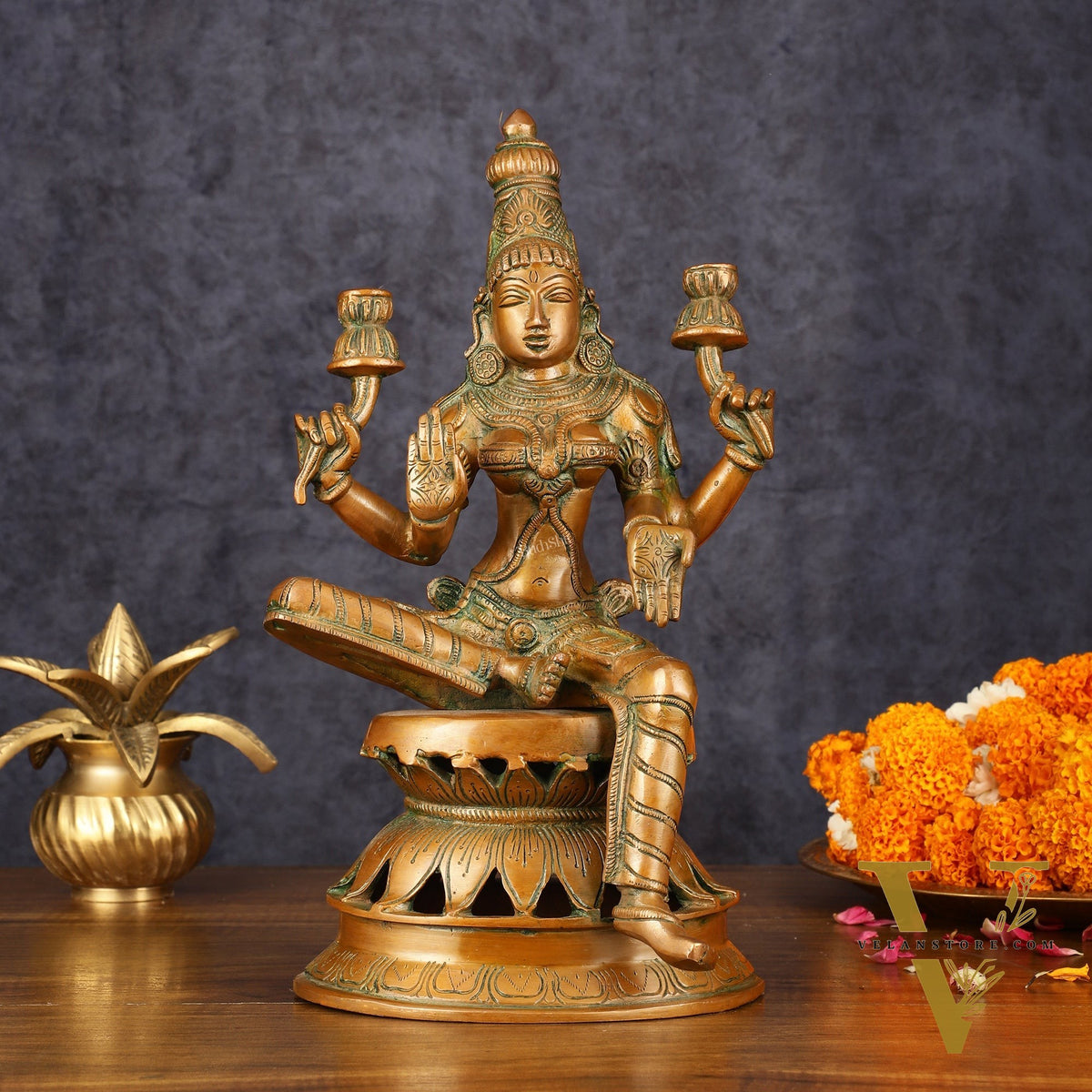 Vintage Brass Lakshmi Idol - 12" Divine Sculpture