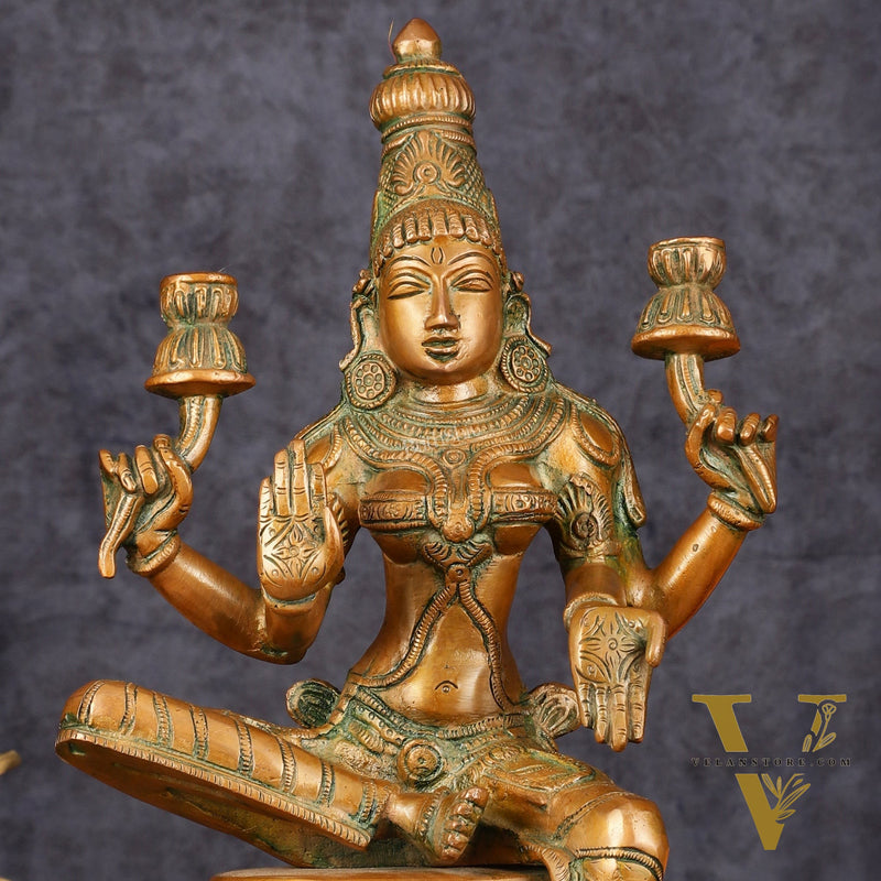 Vintage Brass Lakshmi Idol - 12" Divine Sculpture