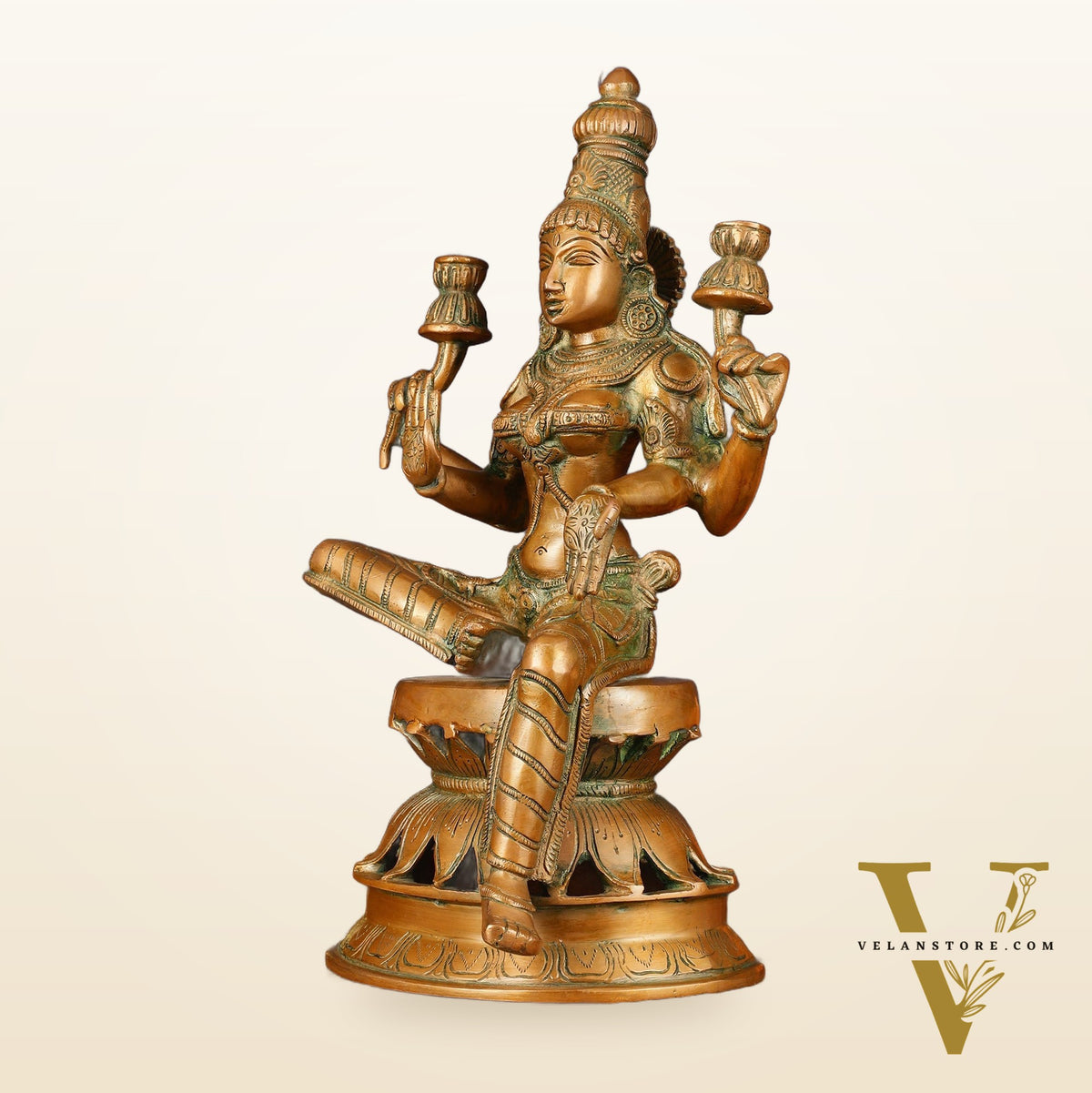 Vintage Brass Lakshmi Idol - 12" Divine Sculpture