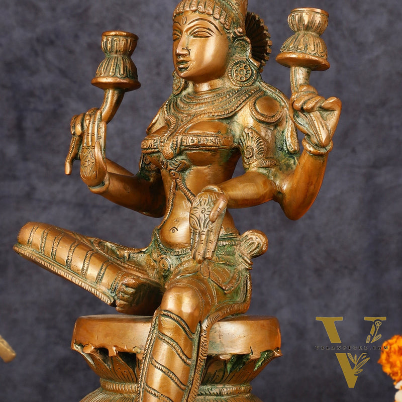 Vintage Brass Lakshmi Idol - 12" Divine Sculpture