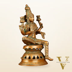 Vintage Brass Lakshmi Idol - 12" Divine Sculpture