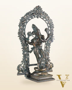 Vintage Brass Lord Krishna Statue with Prabhavali Arch – 18.5 Inches