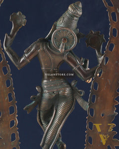 Vintage Brass Lord Krishna Statue with Prabhavali Arch – 18.5 Inches