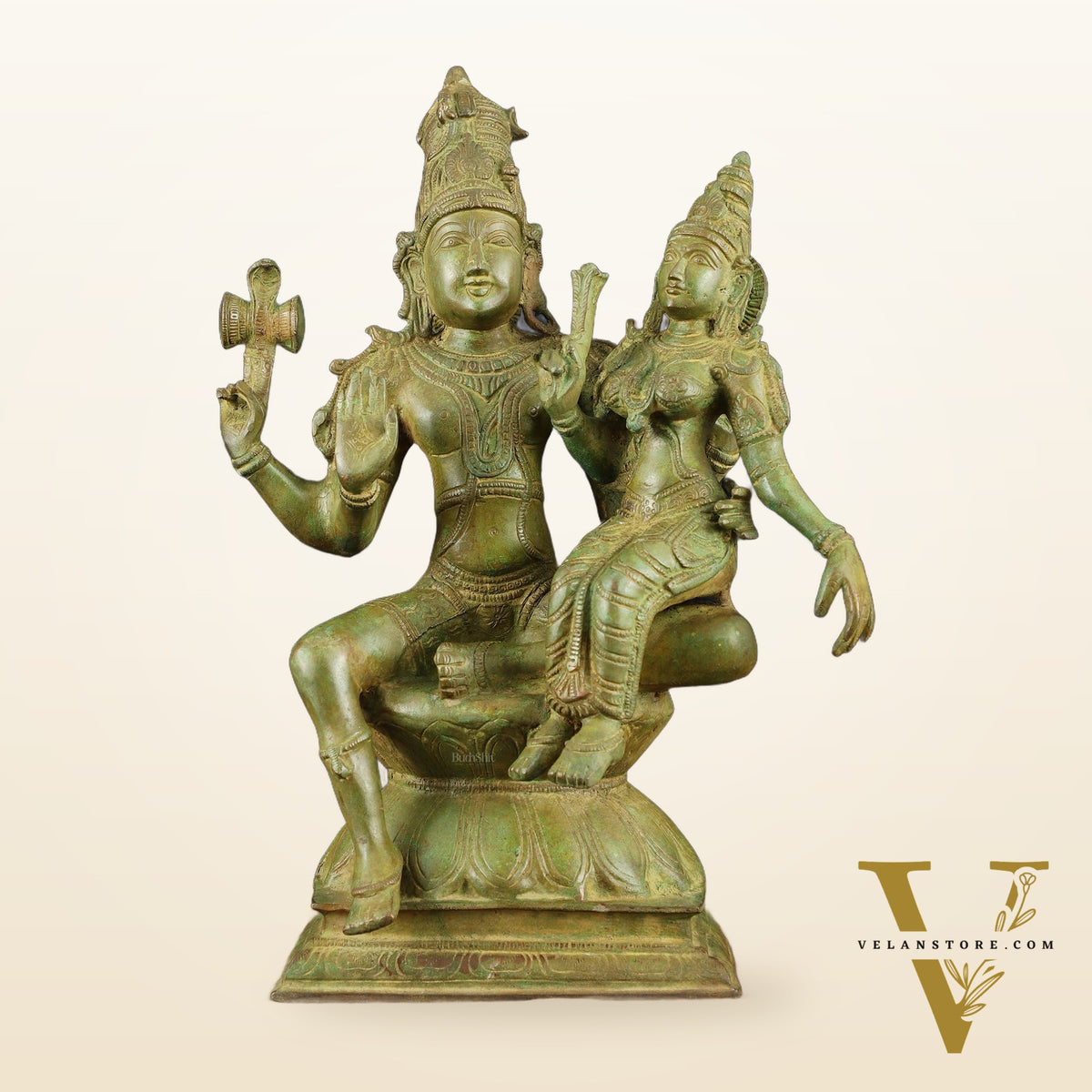 Vintage Brass Lord Shiva and Goddess Parvati Idol - 15" Height