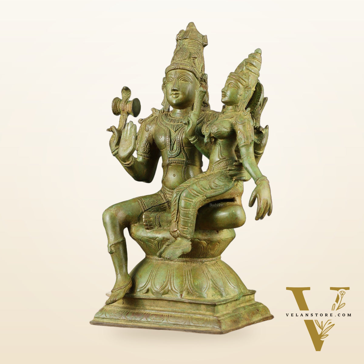 Vintage Brass Lord Shiva and Goddess Parvati Idol - 15" Height