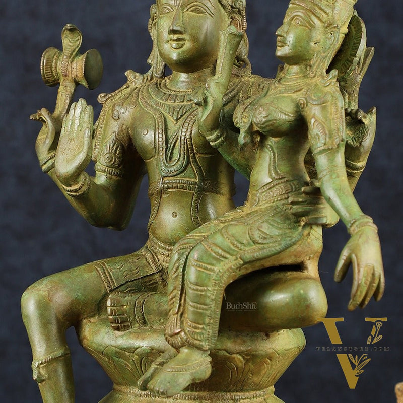 Vintage Brass Lord Shiva and Goddess Parvati Idol - 15" Height