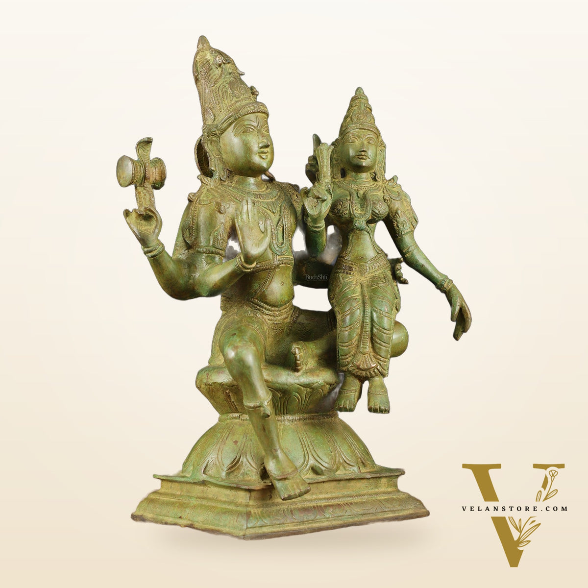 Vintage Brass Lord Shiva and Goddess Parvati Idol - 15" Height