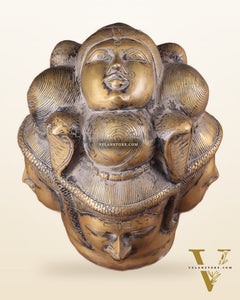 Vintage Brass Lord Shiva Four-Faced Mukhalingam with Parvati Face on Top 9"