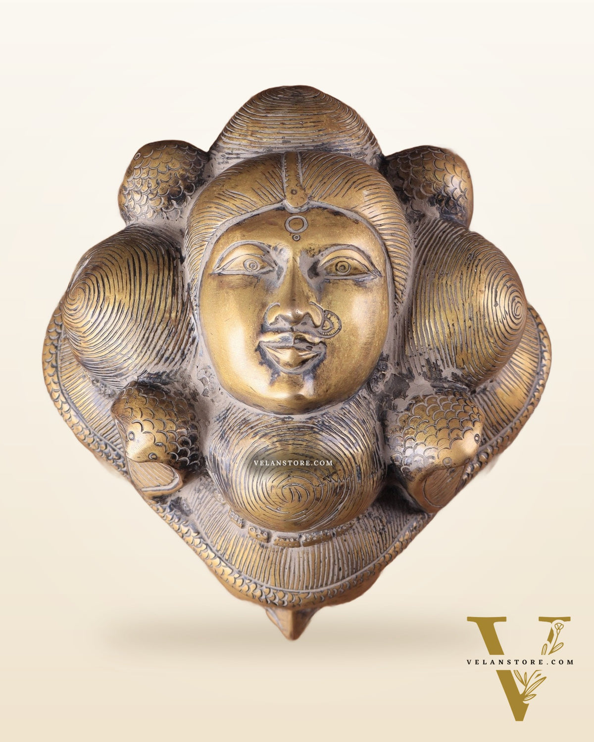 Vintage Brass Lord Shiva Four-Faced Mukhalingam with Parvati Face on Top 9"