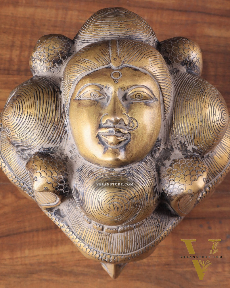 Vintage Brass Lord Shiva Four-Faced Mukhalingam with Parvati Face on Top 9"
