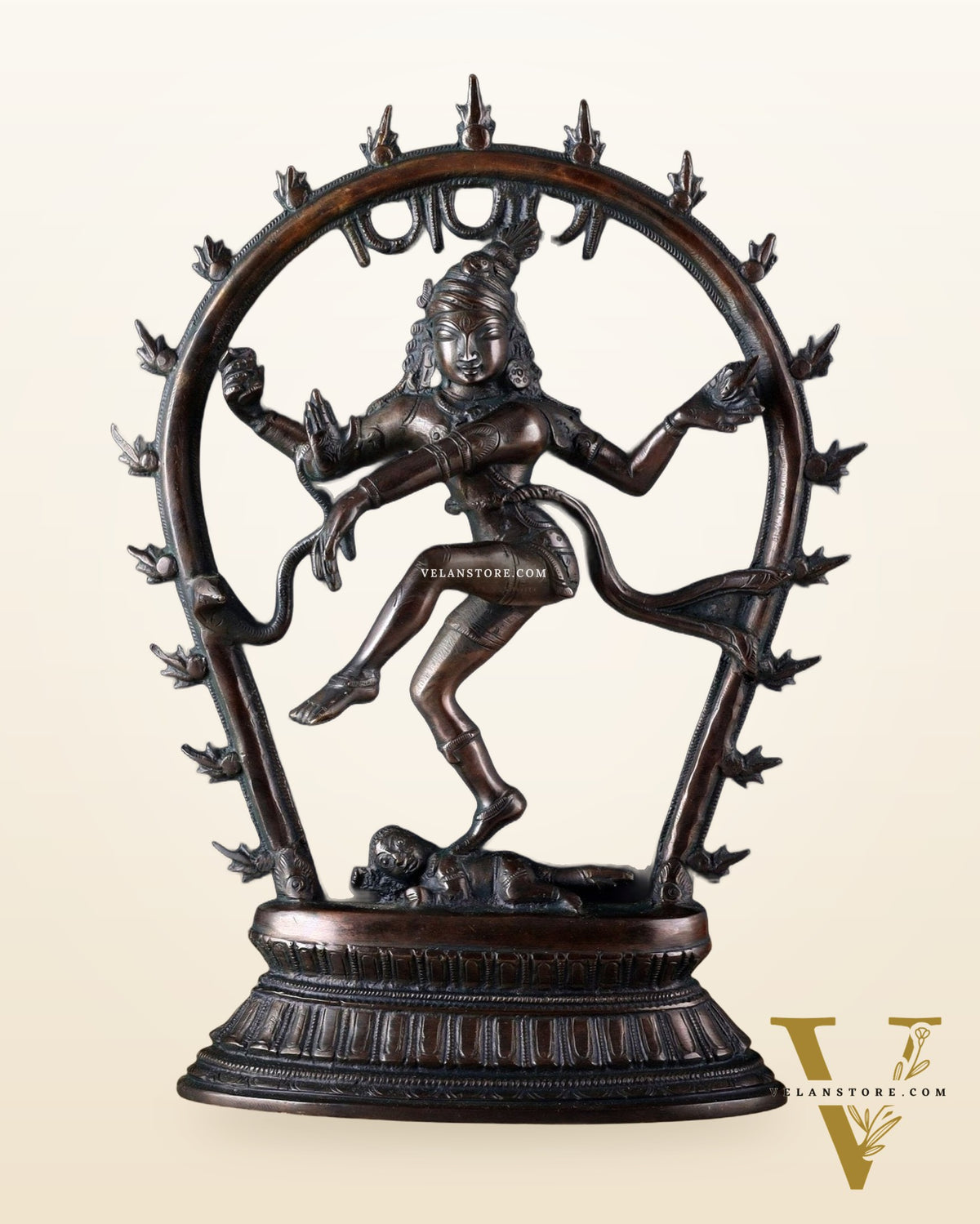 Vintage Brass Nataraja Dancing Shiva Idol with Oval Arch - 12.5"