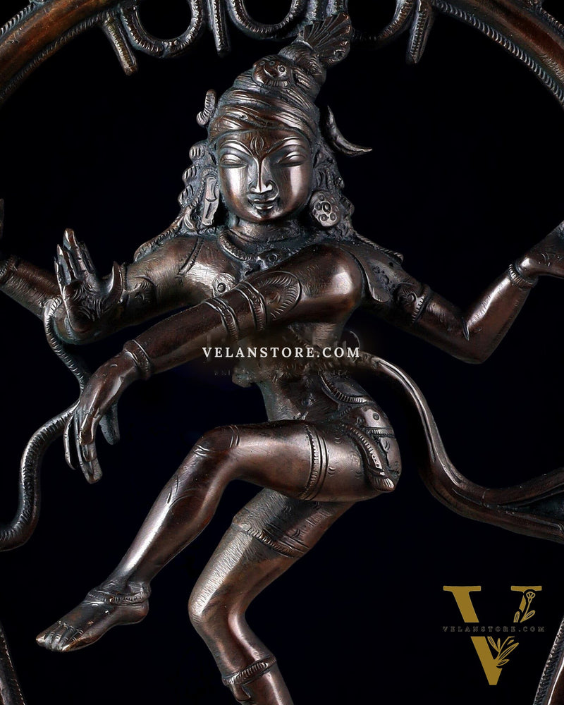 Vintage Brass Nataraja Dancing Shiva Idol with Oval Arch - 12.5"