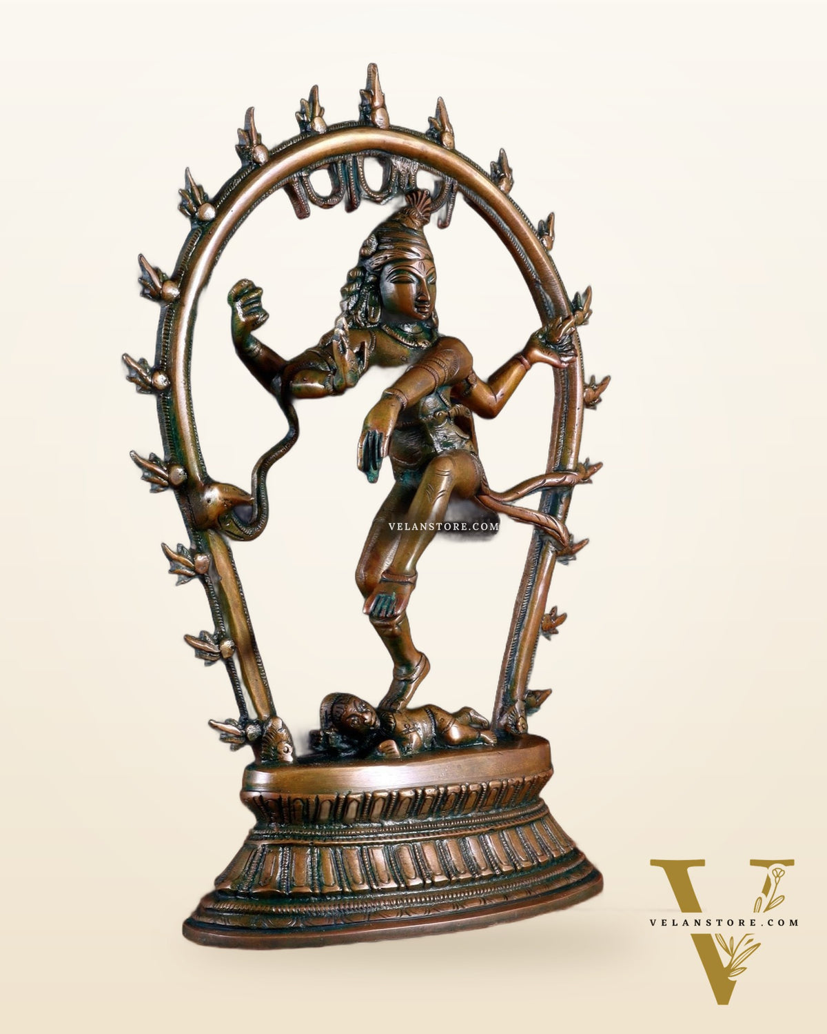 Vintage Brass Nataraja Dancing Shiva Idol with Oval Arch - 12.5"