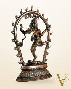 Vintage Brass Nataraja Dancing Shiva Idol with Oval Arch - 12.5"