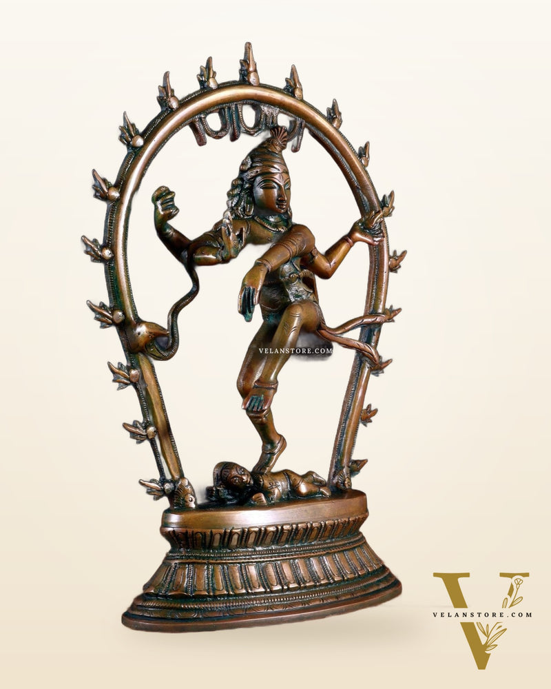 Vintage Brass Nataraja Dancing Shiva Idol with Oval Arch - 12.5"