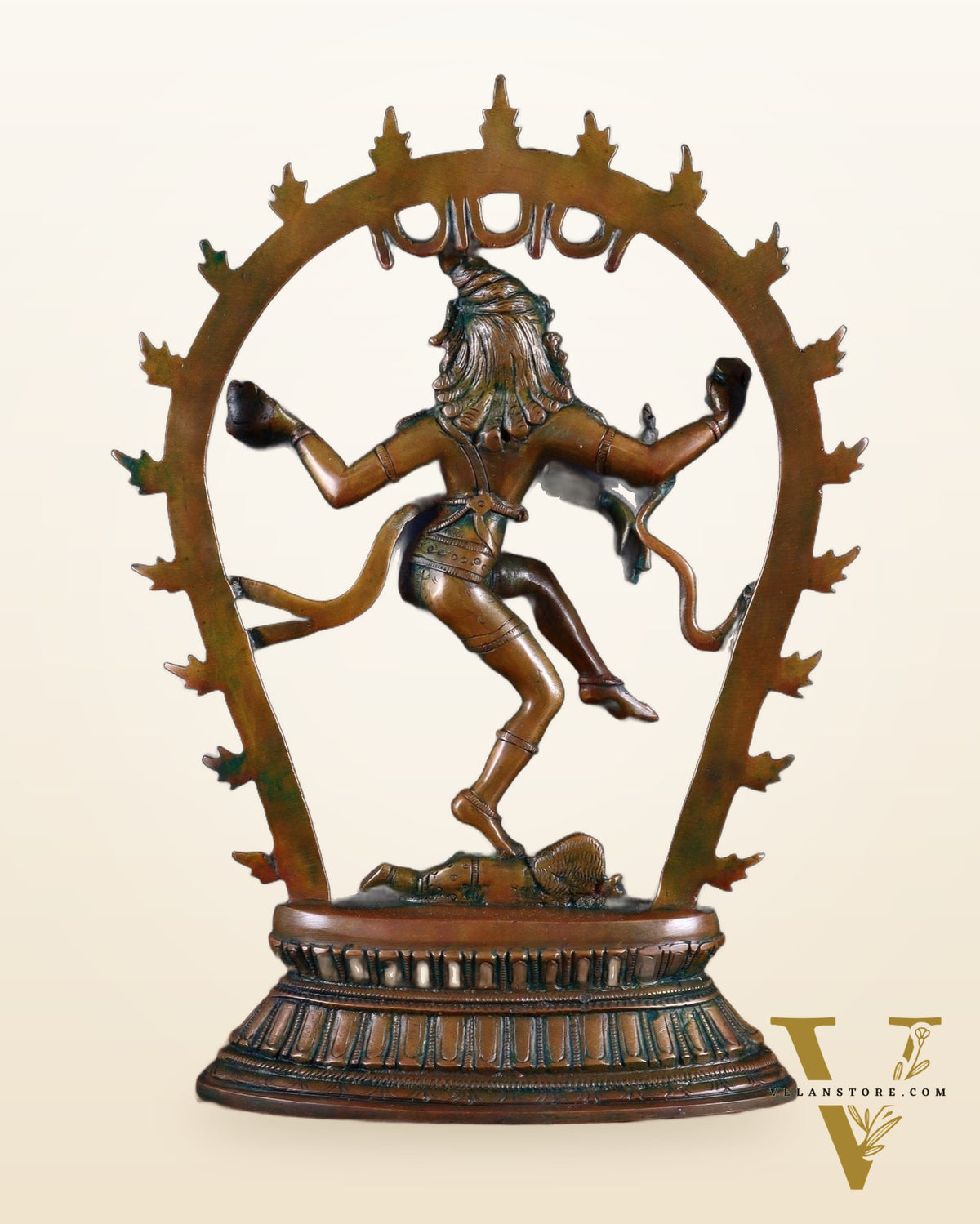Vintage Brass Nataraja Dancing Shiva Idol with Oval Arch - 12.5"