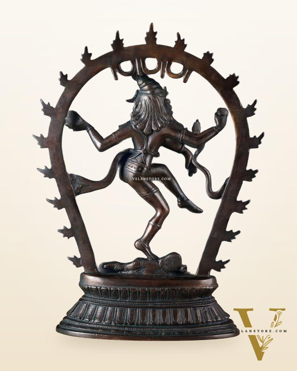 Vintage Brass Nataraja Dancing Shiva Idol with Oval Arch - 12.5"