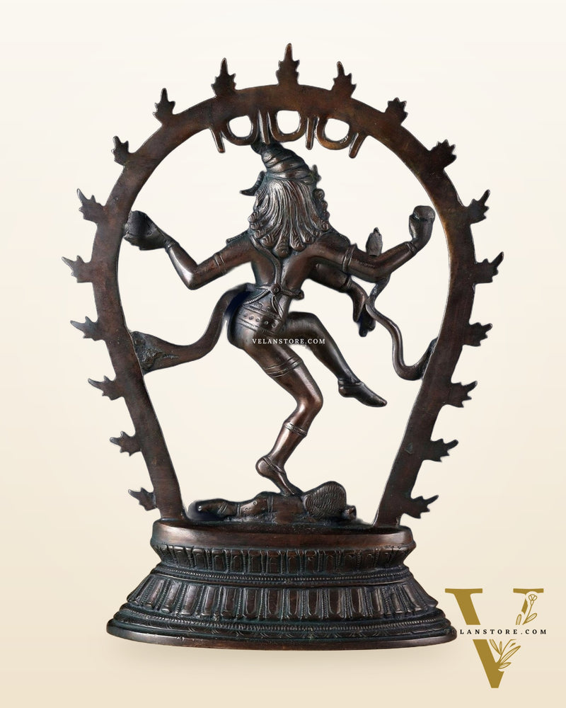 Vintage Brass Nataraja Dancing Shiva Idol with Oval Arch - 12.5"