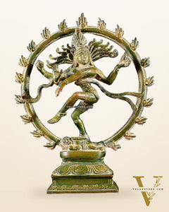 Vintage Brass Nataraja Sculpture – 9.2” Green chola