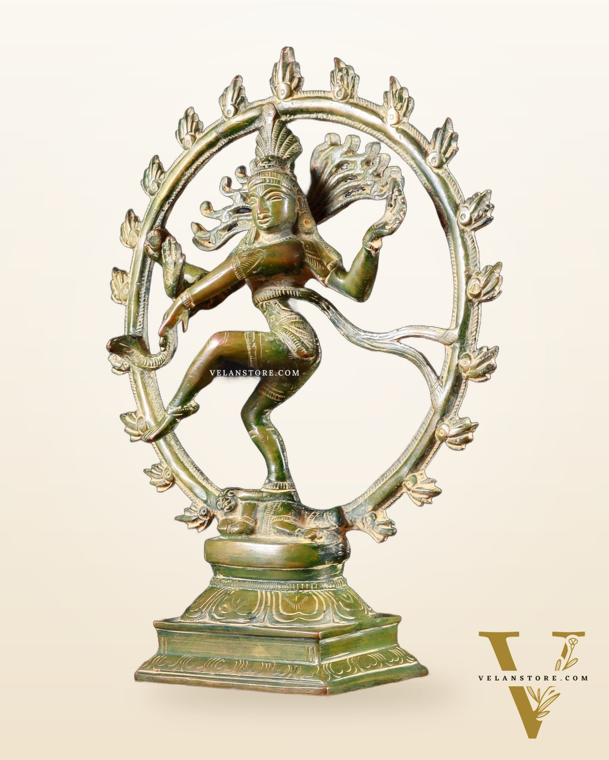 Vintage Brass Nataraja Sculpture – 9.2” Green chola