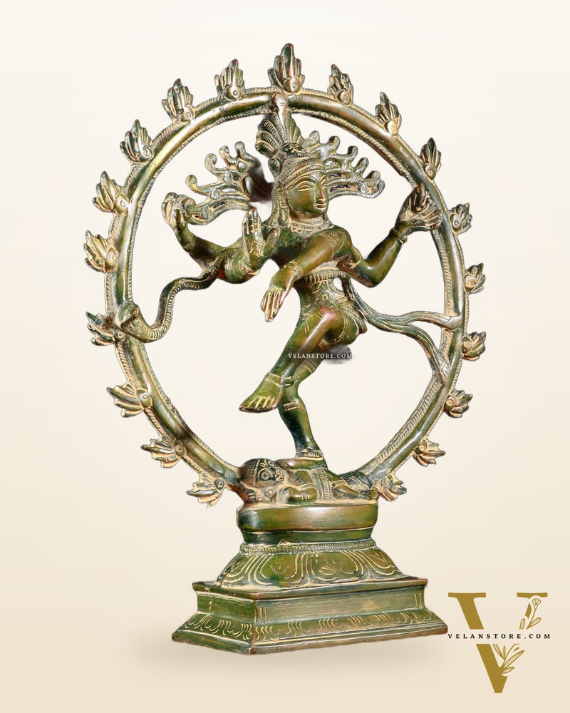 Vintage Brass Nataraja Sculpture – 9.2” Green chola