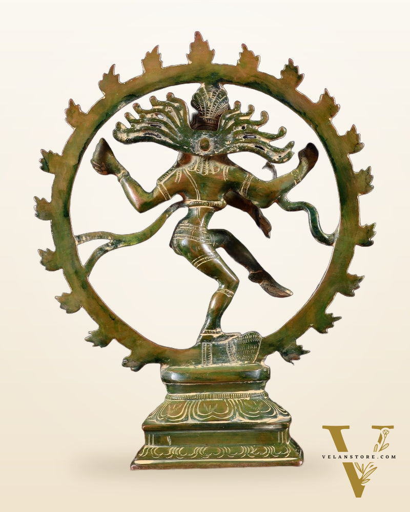 Vintage Brass Nataraja Sculpture – 9.2” Green chola