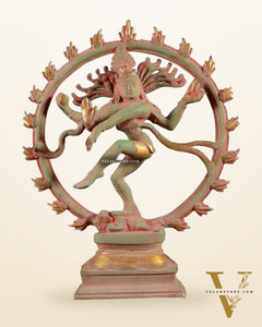 Vintage Brass Nataraja Sculpture – 9.2” Green Sand Patina