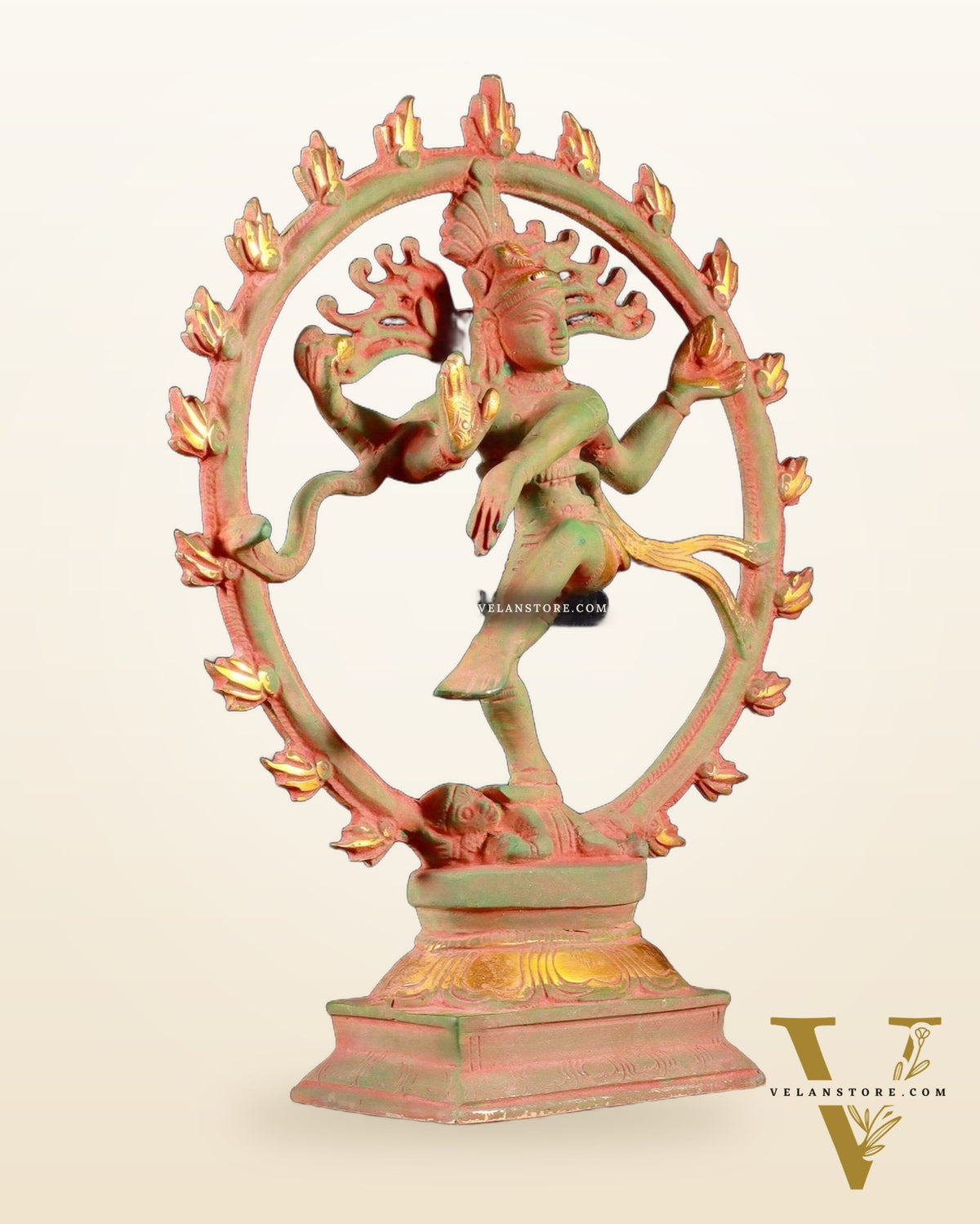 Vintage Brass Nataraja Sculpture – 9.2” Green Sand Patina