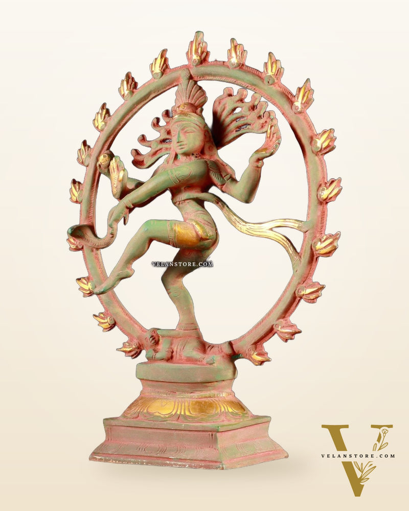 Vintage Brass Nataraja Sculpture – 9.2” Green Sand Patina
