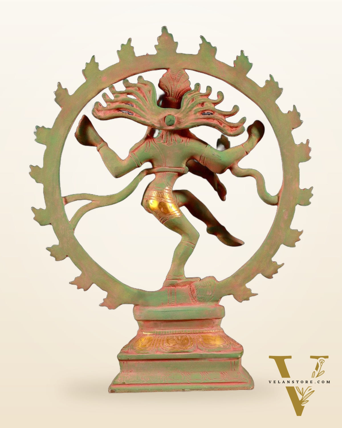 Vintage Brass Nataraja Sculpture – 9.2” Green Sand Patina