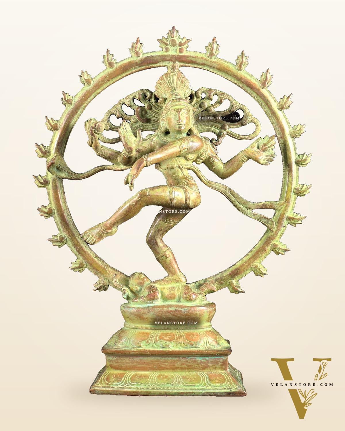 Vintage Brass Nataraja Statue with Green Sand Finish 13 inch