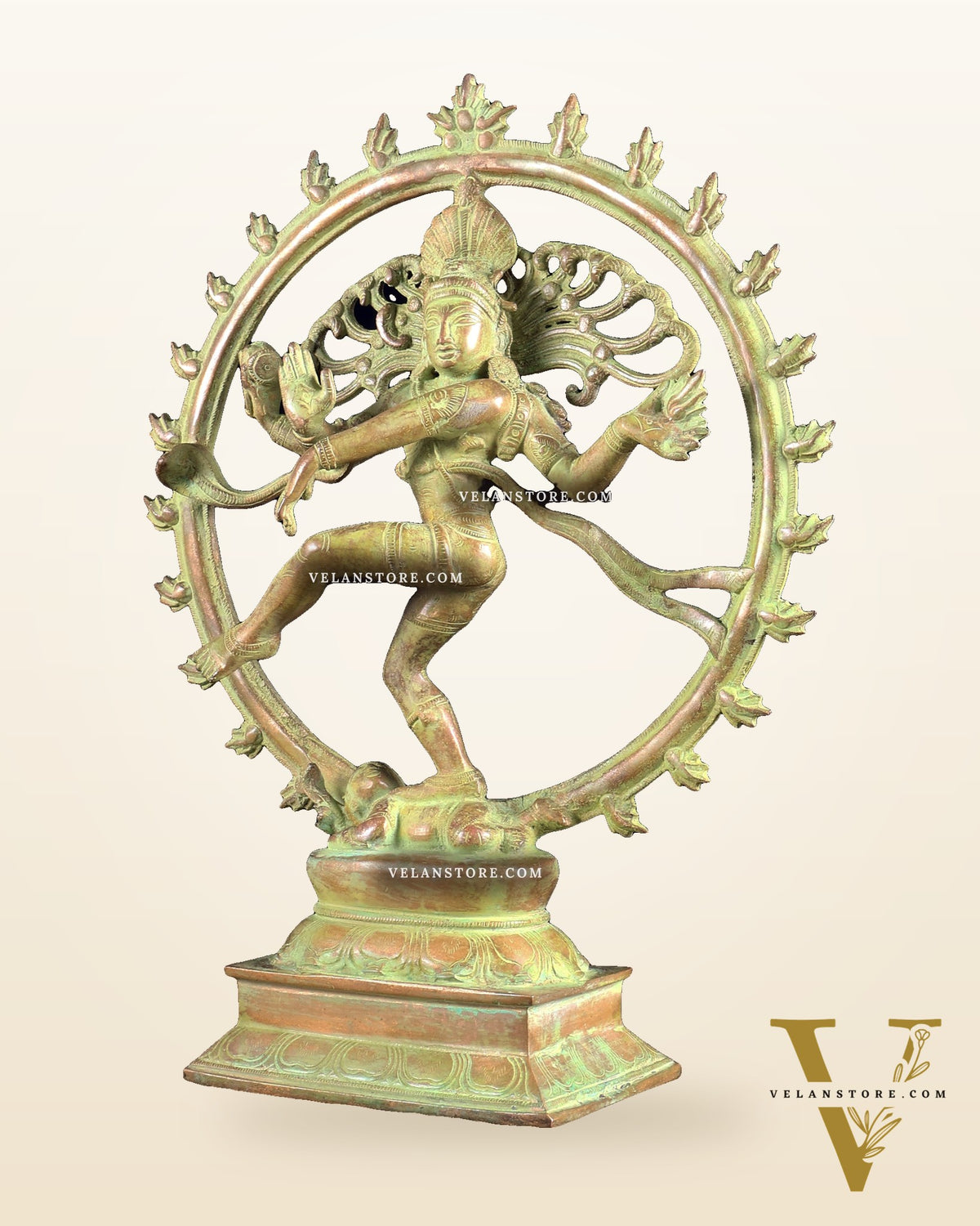 Vintage Brass Nataraja Statue with Green Sand Finish 13 inch
