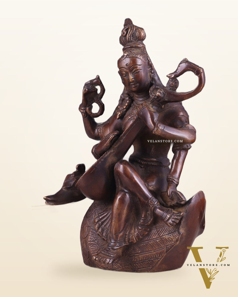 Vintage Brass Nepalese Goddess Saraswati Idol | Exquisite Craftsmanship