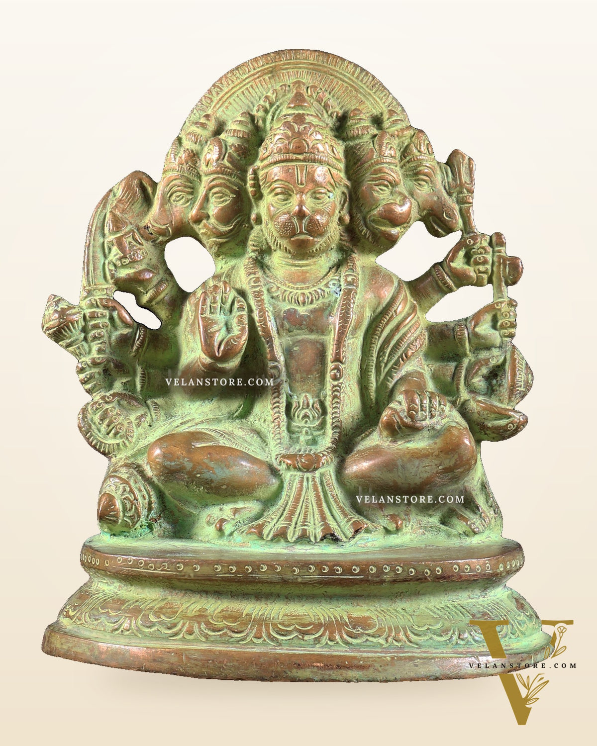 Vintage Brass Panchmukhi Hanuman Murti - 6.5 inch