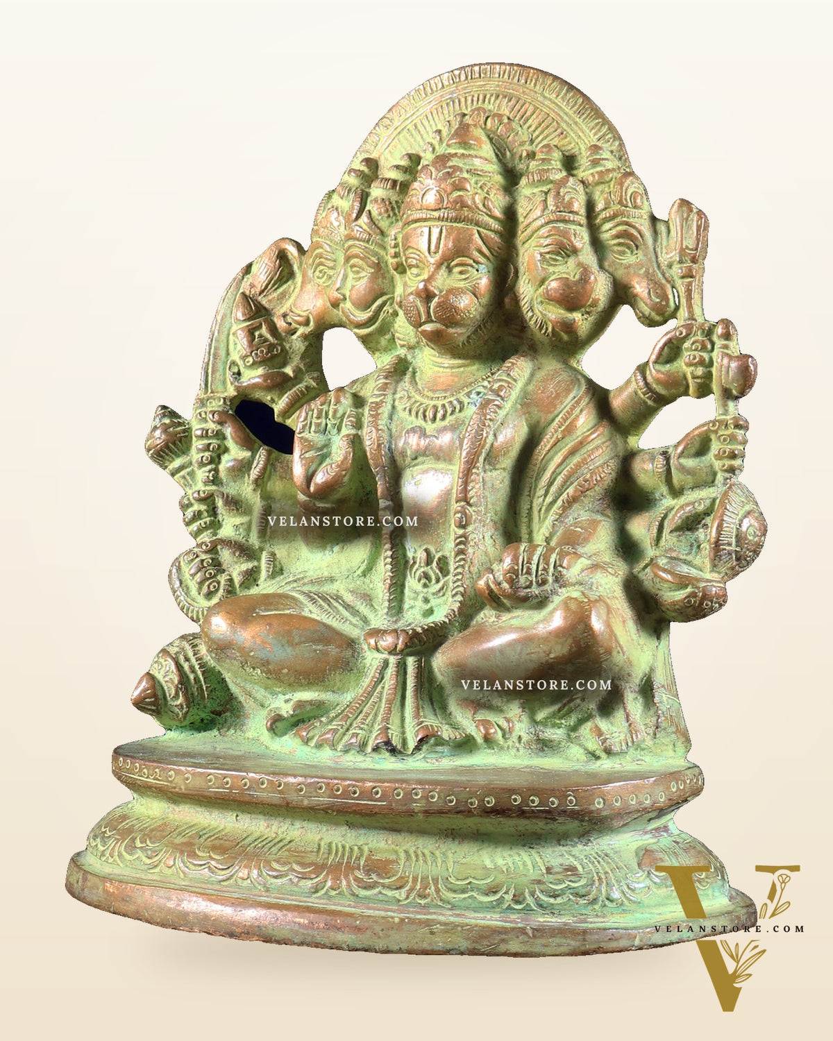 Vintage Brass Panchmukhi Hanuman Murti - 6.5 inch