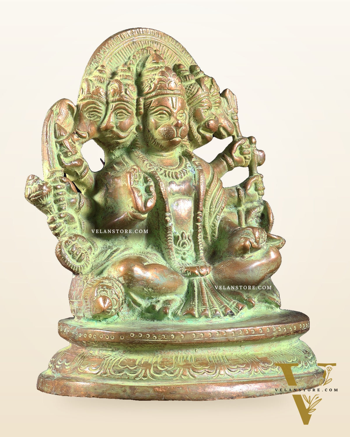Vintage Brass Panchmukhi Hanuman Murti - 6.5 inch