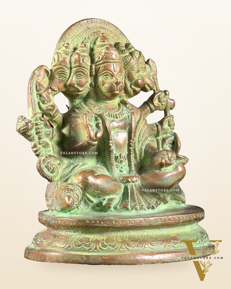 Vintage Brass Panchmukhi Hanuman Murti - 6.5 inch