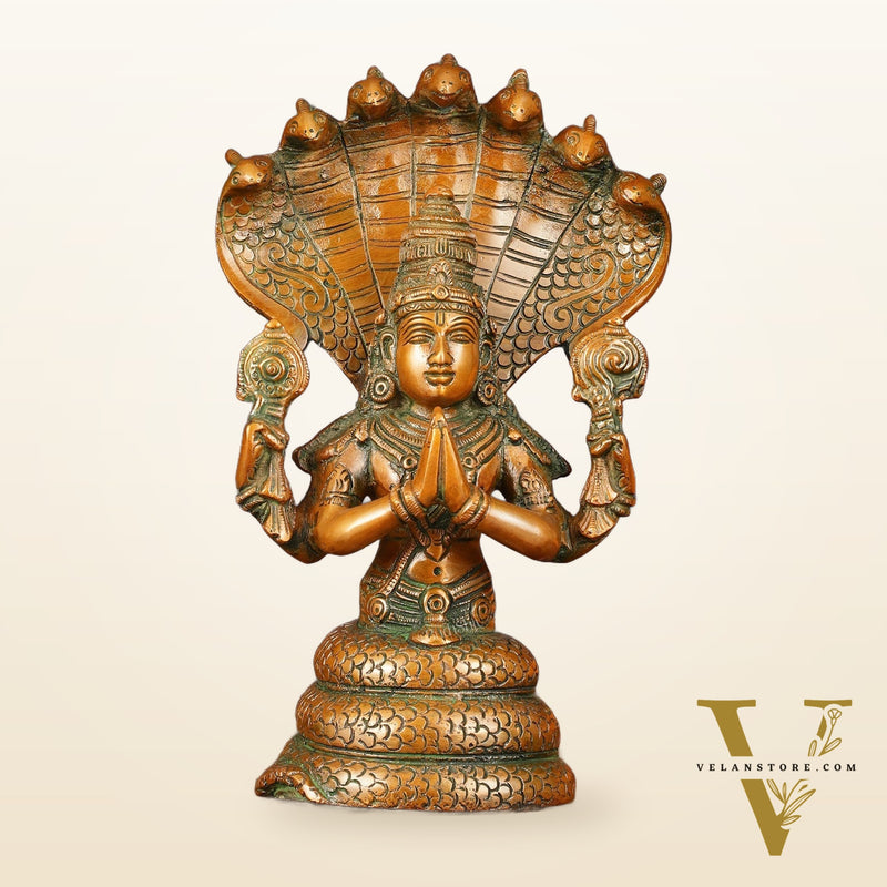 Vintage Brass Patanjali Statue - 8" Divine Sculpture