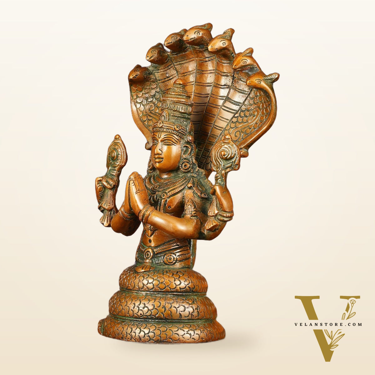 Vintage Brass Patanjali Statue - 8" Divine Sculpture