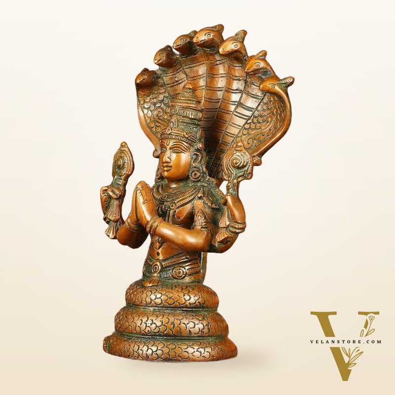 Vintage Brass Patanjali Statue - 8" Divine Sculpture