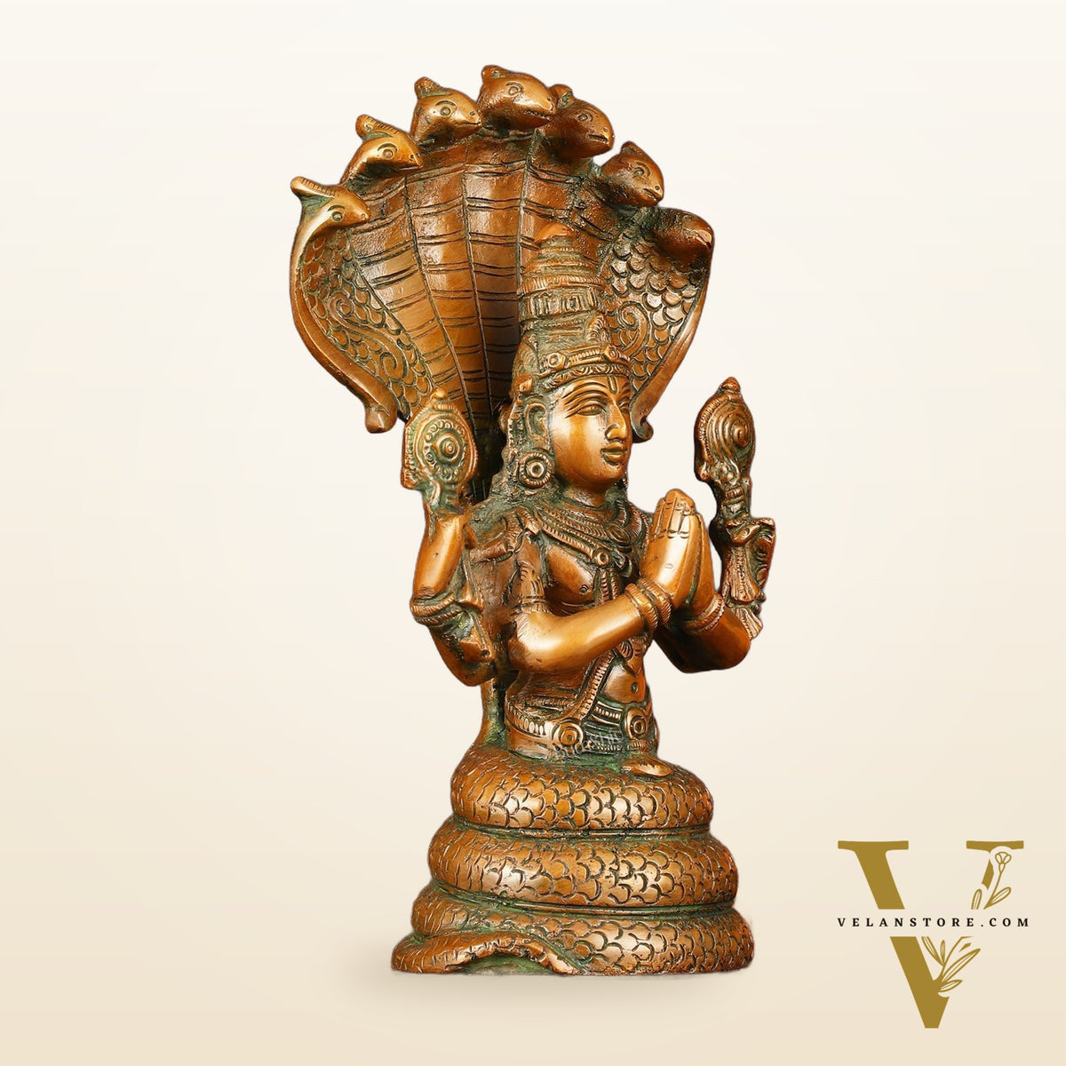 Vintage Brass Patanjali Statue - 8" Divine Sculpture