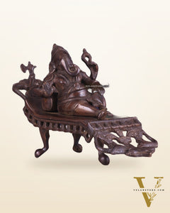 Vintage Brass Resting Ganesha Idol – 6" | Dark Chocolate Finish