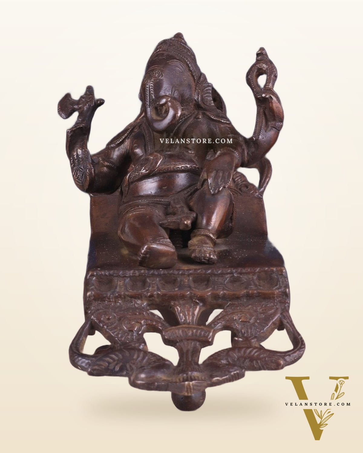 Vintage Brass Resting Ganesha Idol – 6" | Dark Chocolate Finish