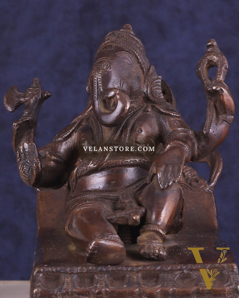 Vintage Brass Resting Ganesha Idol – 6" | Dark Chocolate Finish