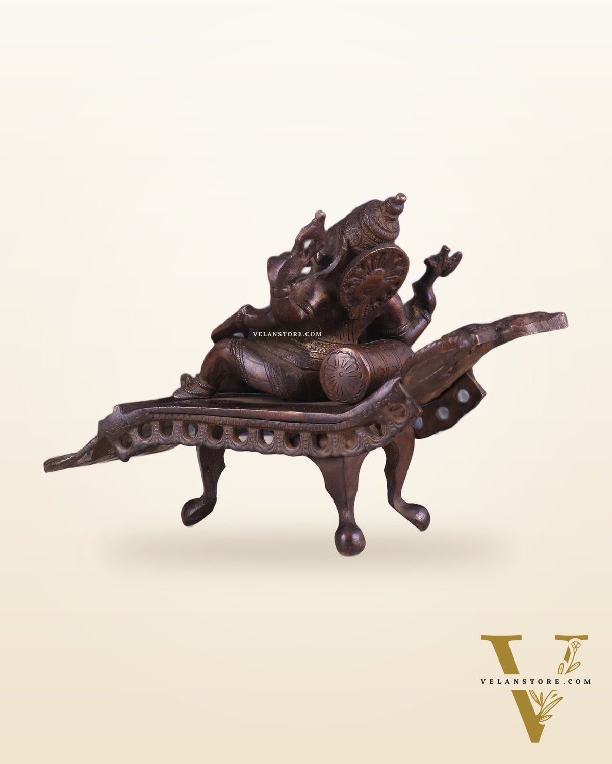 Vintage Brass Resting Ganesha Idol – 6" | Dark Chocolate Finish