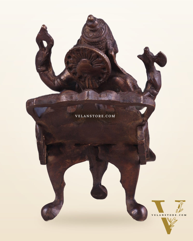 Vintage Brass Resting Ganesha Idol – 6" | Dark Chocolate Finish